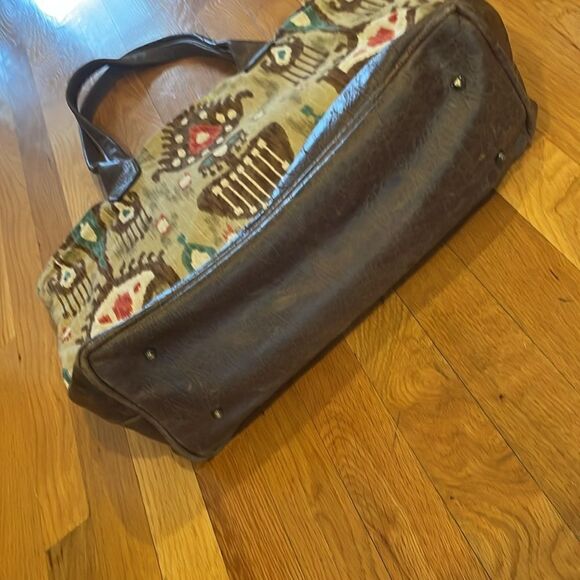 VeeShee Canvas Leather Shoulder Tote Bag Large 14" x 15" x 6" Brown/Tan Gray USA - Picture 6 of 10
